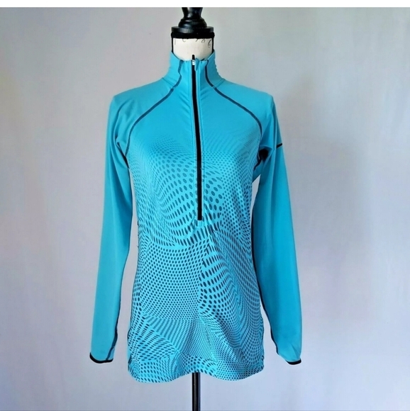 Nike Pro Dri-Fit Activewear Top Long Sleeve 1/2 Zip Dot-Printed Blue - Picture 1 of 11